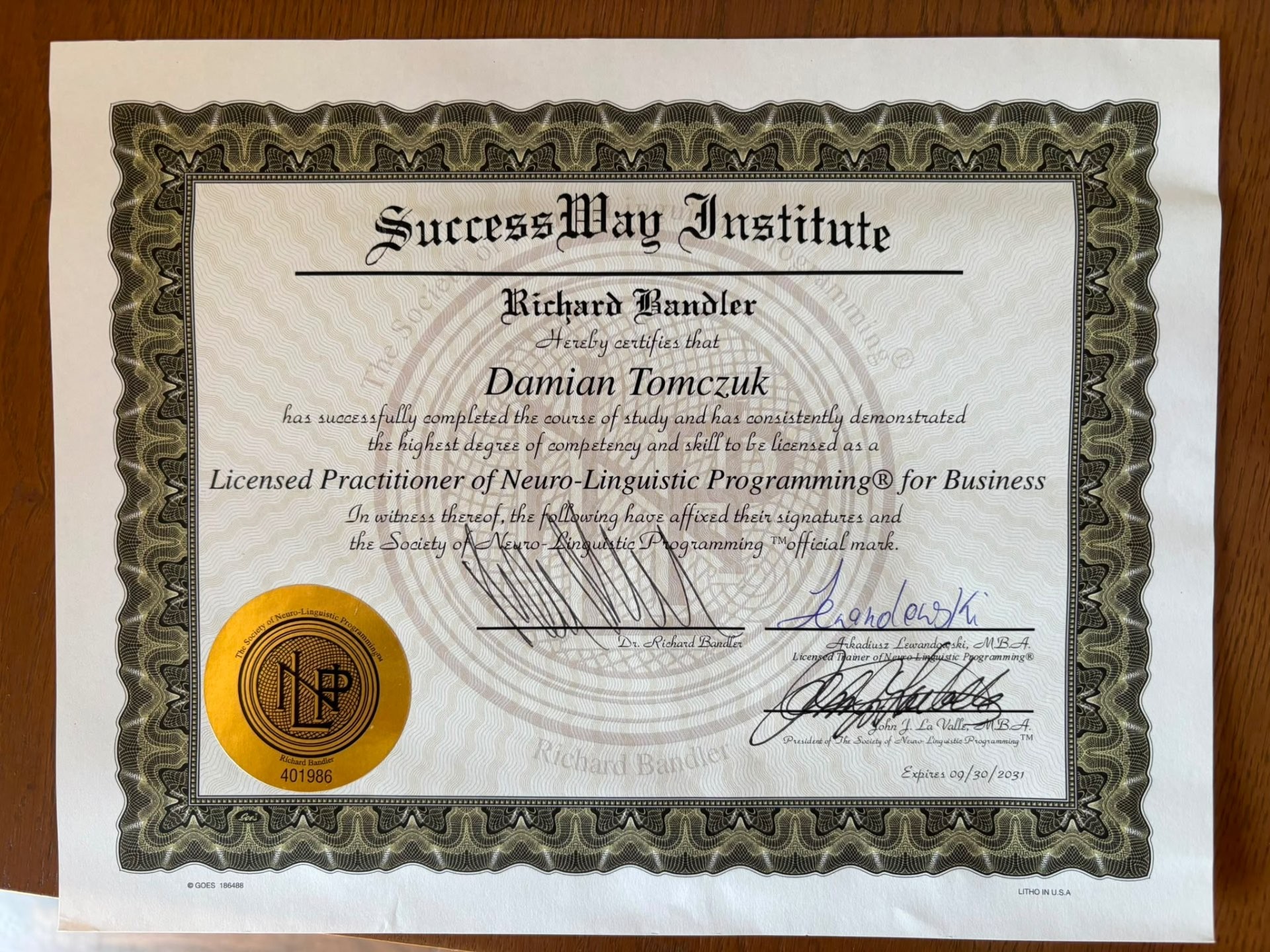 Licensed Practitioner of NLP for Business