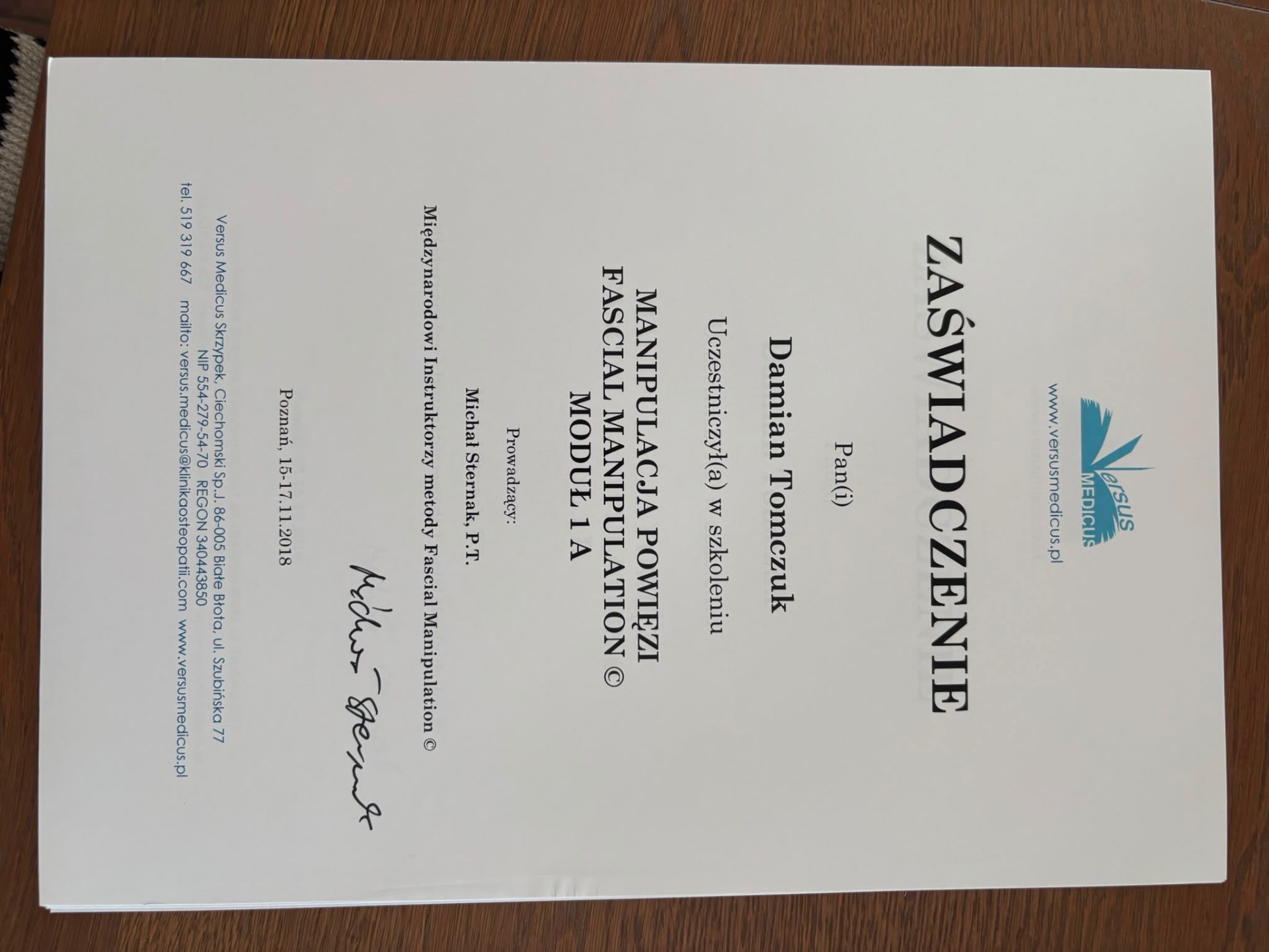 Manipulacja Powięzi — Fascial Manipulation, Moduł 1A