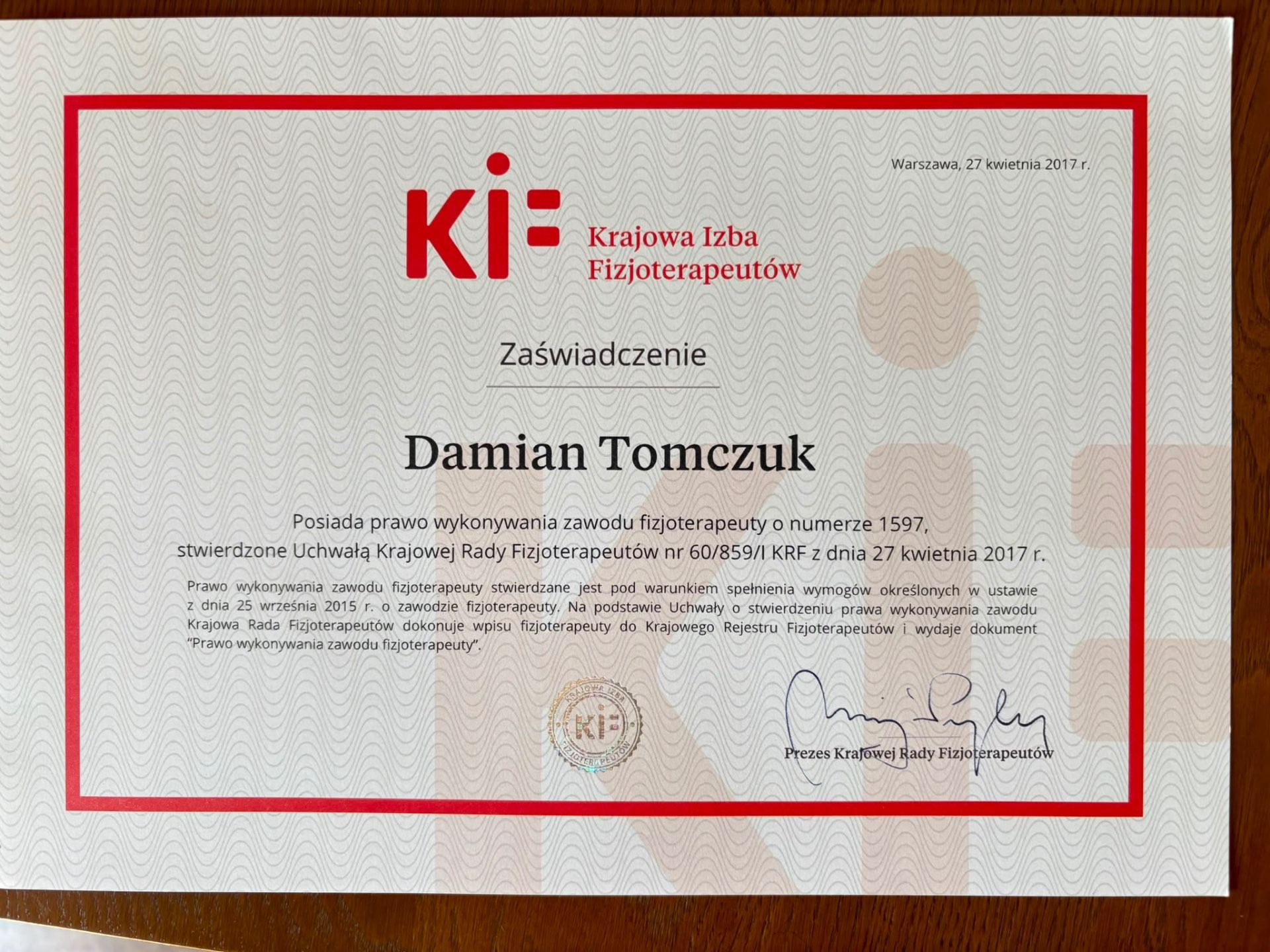 Prawo wykonywania zawodu fizjoterapeuty